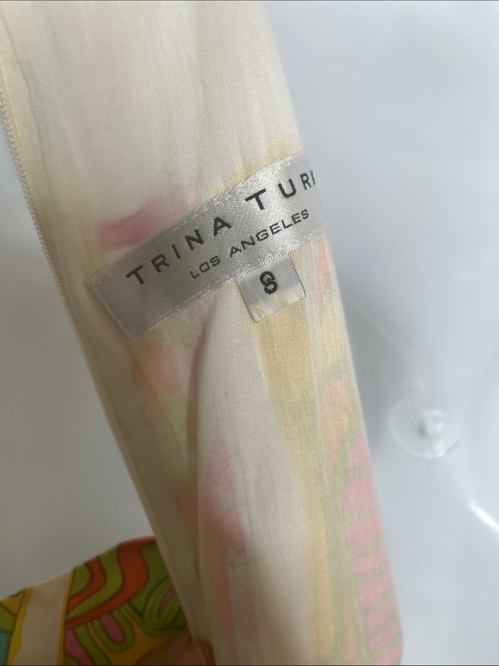 Trina Turk Silk Dress Halter Neck Psychedelic Mod Floral Size 8 - Picture 5 of 11